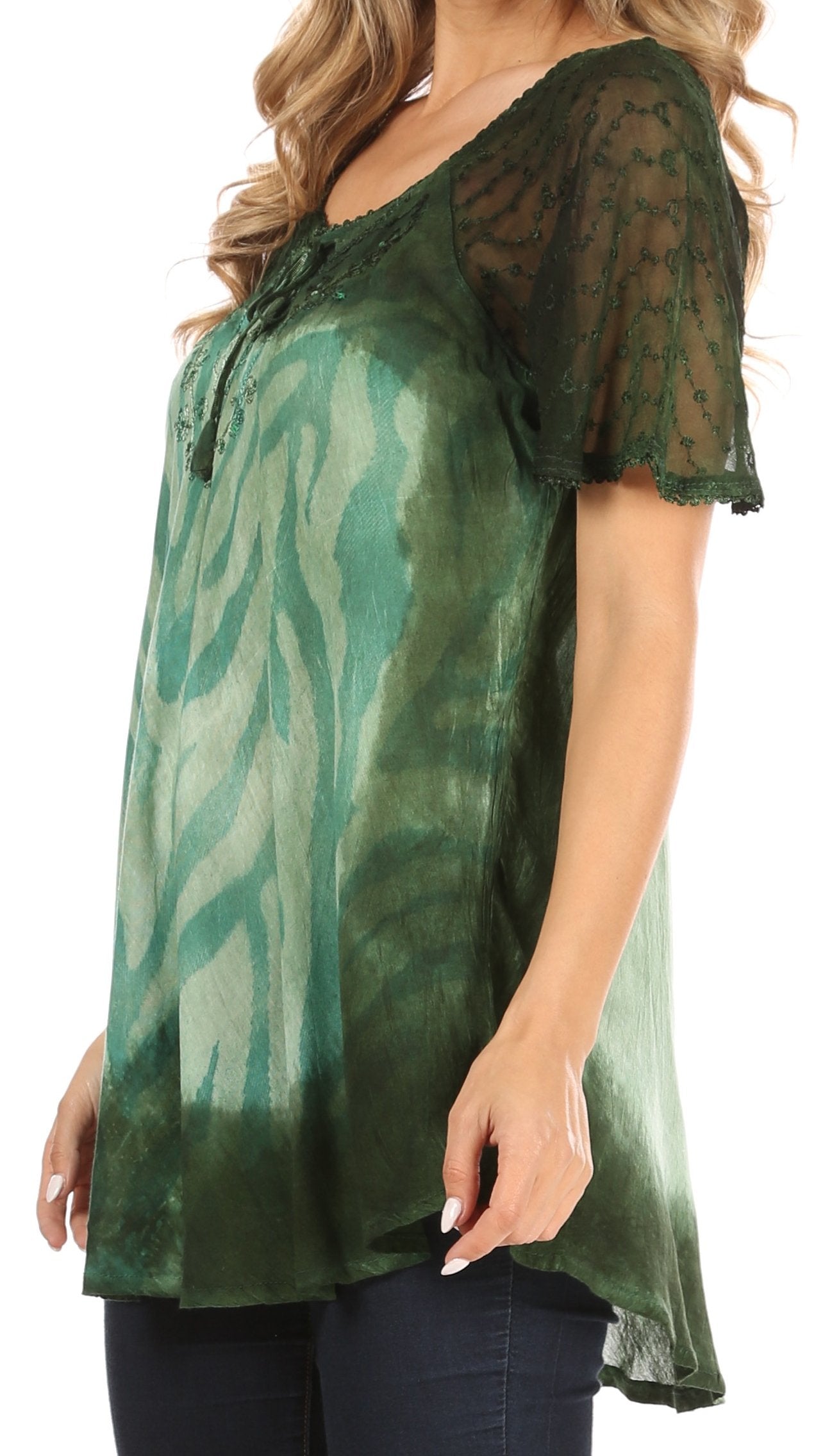 Sakkas Petra Women's Casual Loose Flared Corset Short Sleeve Lace Blouse Top Tunic - Buy One Get One Free