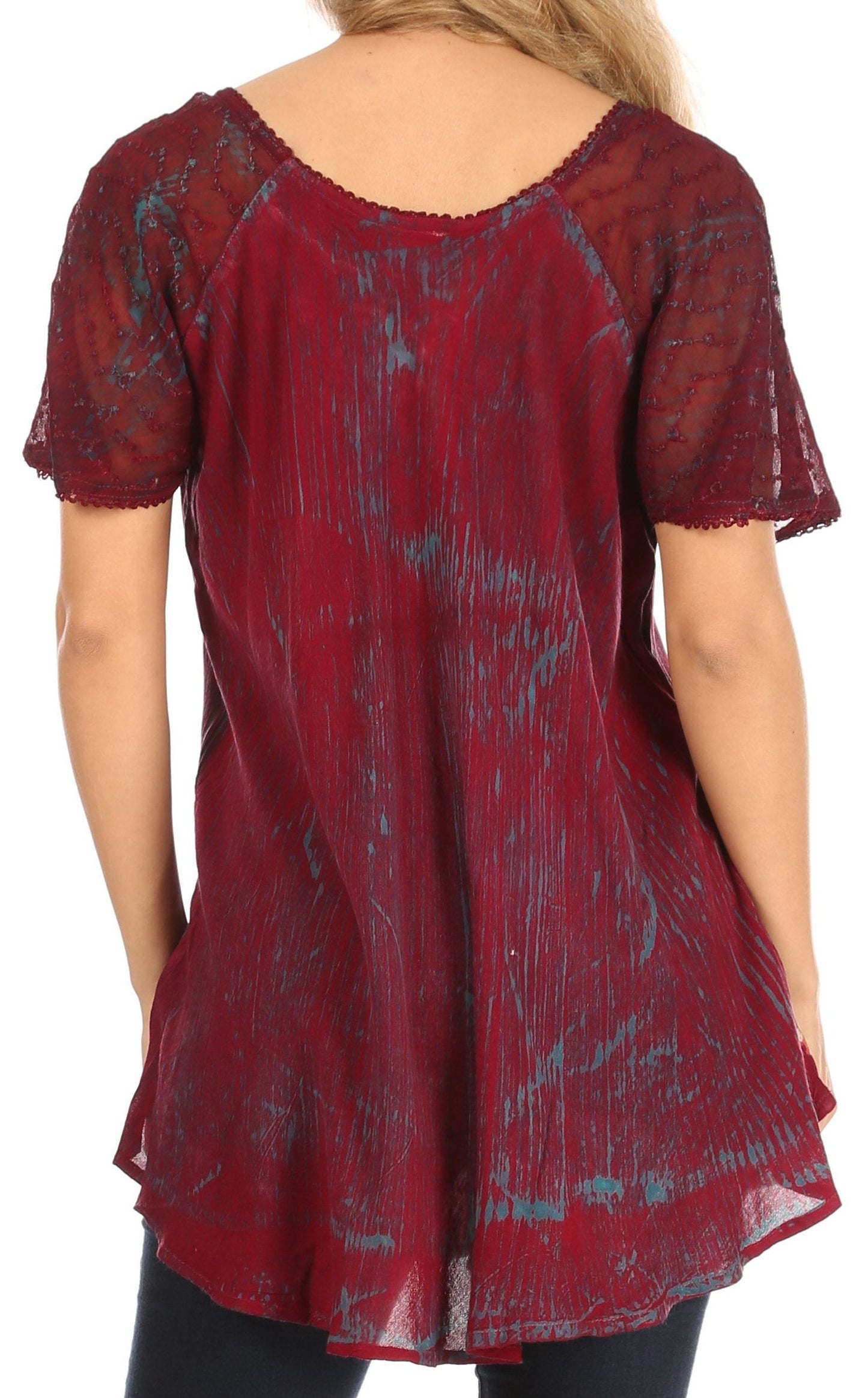 Sakkas Petra Women's Casual Loose Flared Corset Short Sleeve Lace Blouse Top Tunic - Buy One Get One Free