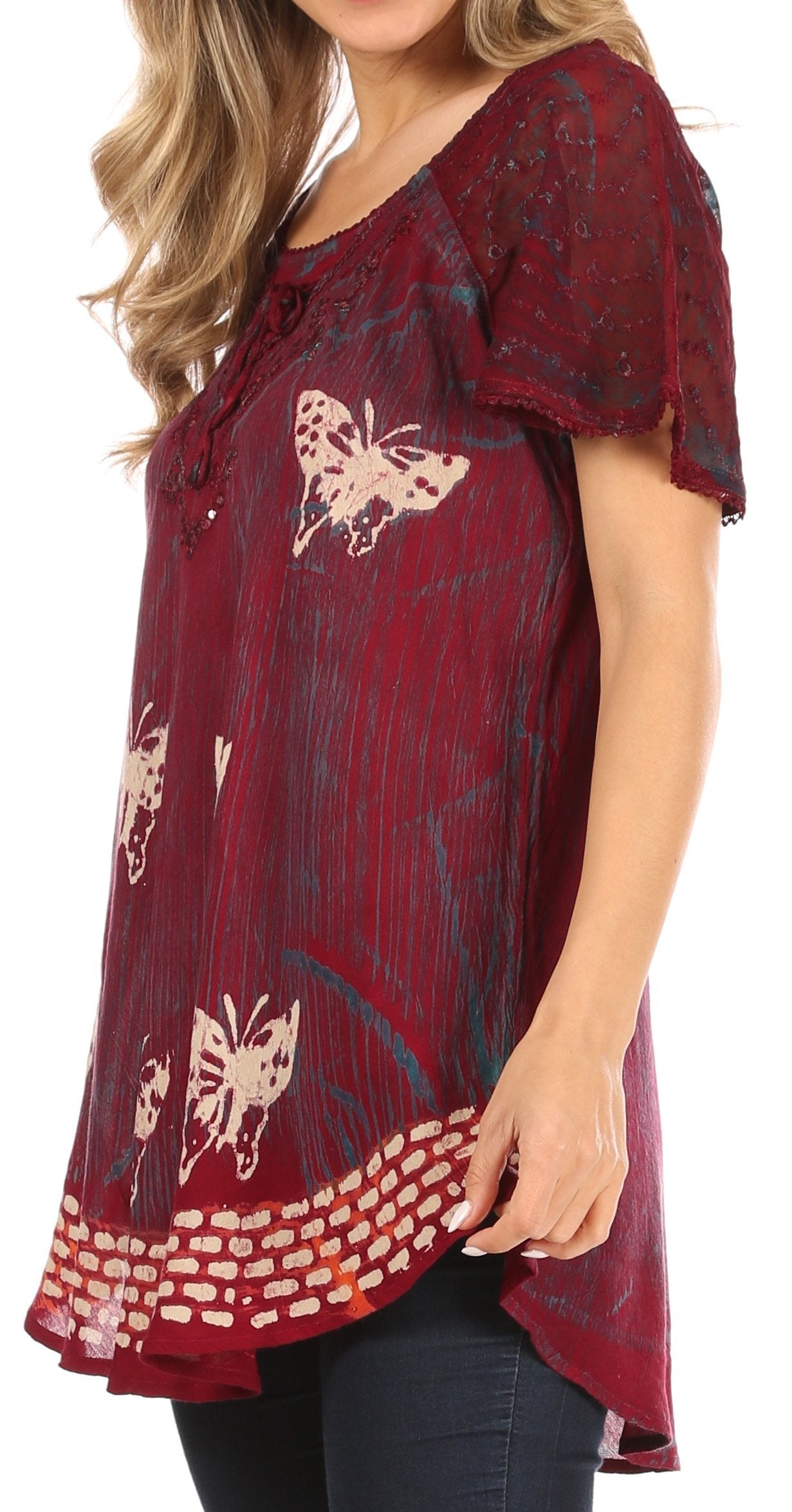 Sakkas Petra Women's Casual Loose Flared Corset Short Sleeve Lace Blouse Top Tunic - Buy One Get One Free