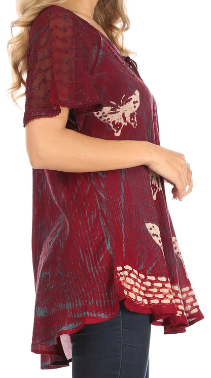 Sakkas Petra Women's Casual Loose Flared Corset Short Sleeve Lace Blouse Top Tunic - Buy One Get One Free