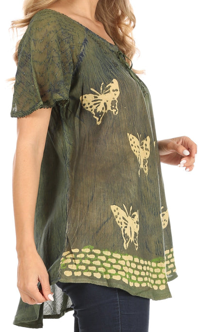 Sakkas Petra Women's Casual Loose Flared Corset Short Sleeve Lace Blouse Top Tunic - Buy One Get One Free