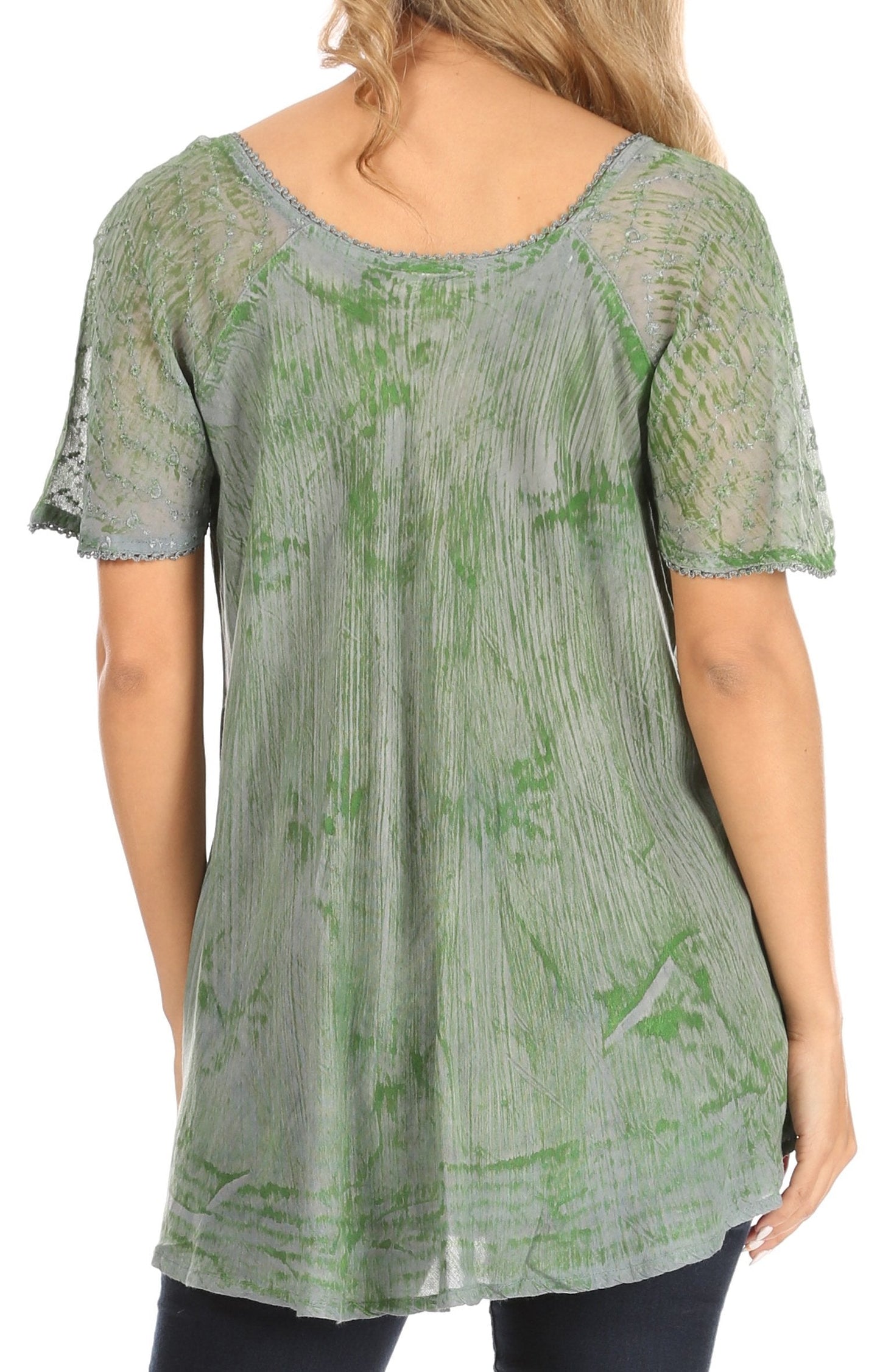 Sakkas Petra Women's Casual Loose Flared Corset Short Sleeve Lace Blouse Top Tunic - Buy One Get One Free