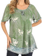 Sakkas Petra Women's Casual Loose Flared Corset Short Sleeve Lace Blouse Top Tunic - Buy One Get One Free