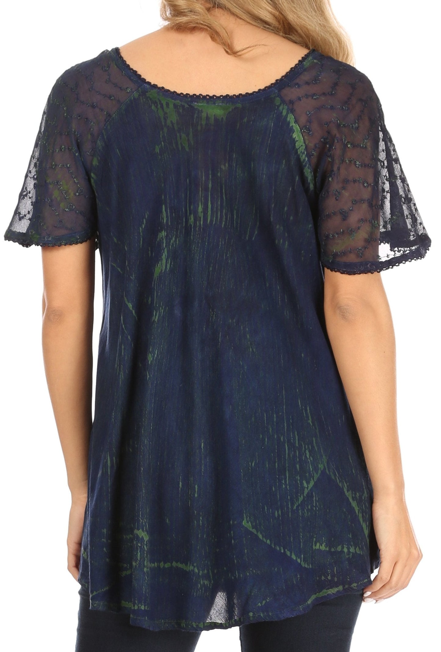 Sakkas Petra Women's Casual Loose Flared Corset Short Sleeve Lace Blouse Top Tunic - Buy One Get One Free