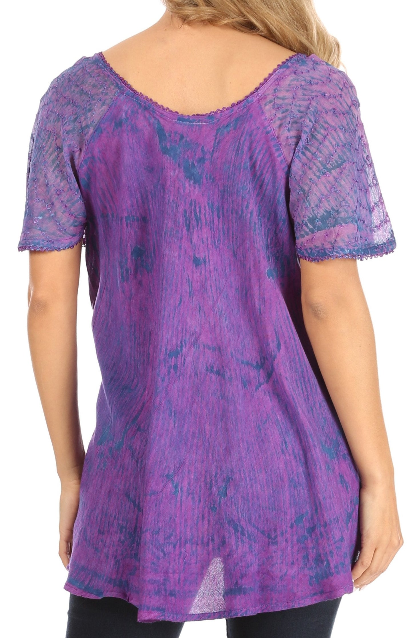 Sakkas Petra Women's Casual Loose Flared Corset Short Sleeve Lace Blouse Top Tunic - Buy One Get One Free
