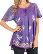 Sakkas Petra Women's Casual Loose Flared Corset Short Sleeve Lace Blouse Top Tunic - Buy One Get One Free
