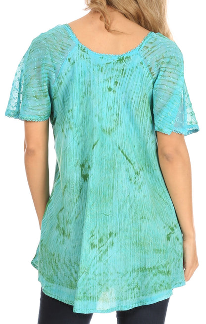Sakkas Petra Women's Casual Loose Flared Corset Short Sleeve Lace Blouse Top Tunic - Buy One Get One Free
