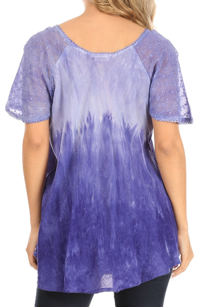 Sakkas Petra Women's Casual Loose Flared Corset Short Sleeve Lace Blouse Top Tunic - Buy One Get One Free