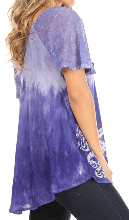 Sakkas Petra Women's Casual Loose Flared Corset Short Sleeve Lace Blouse Top Tunic - Buy One Get One Free
