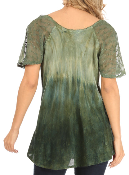 Sakkas Petra Women's Casual Loose Flared Corset Short Sleeve Lace Blouse Top Tunic - Buy One Get One Free