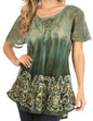 Sakkas Petra Women's Casual Loose Flared Corset Short Sleeve Lace Blouse Top Tunic - Buy One Get One Free