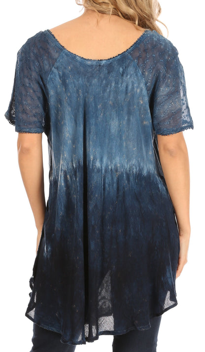 Sakkas Petra Women's Casual Loose Flared Corset Short Sleeve Lace Blouse Top Tunic - Buy One Get One Free