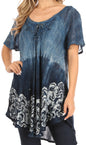 Sakkas Petra Women's Casual Loose Flared Corset Short Sleeve Lace Blouse Top Tunic - Buy One Get One Free