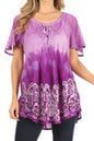 Sakkas Petra Women's Casual Loose Flared Corset Short Sleeve Lace Blouse Top Tunic - Buy One Get One Free