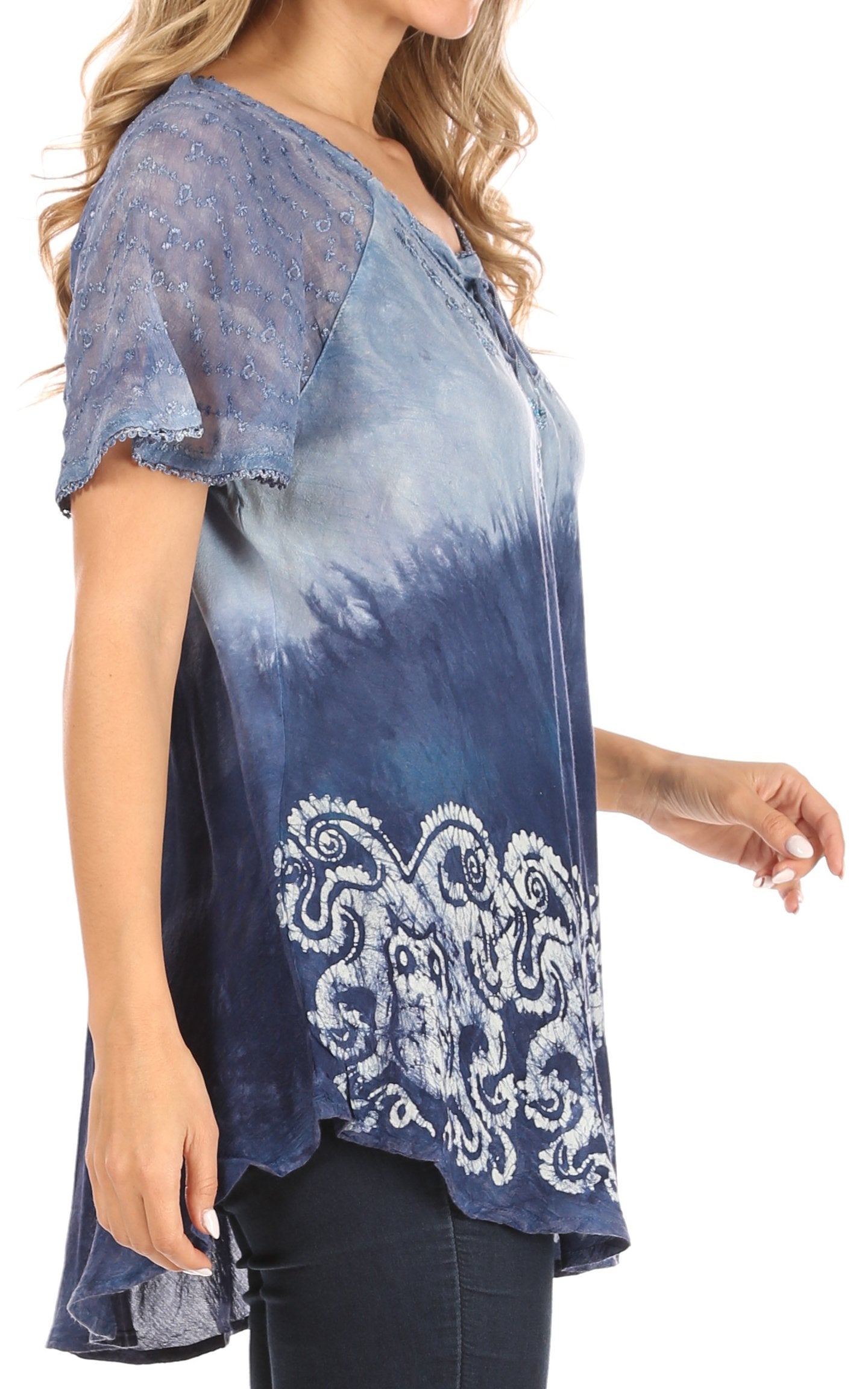 Sakkas Petra Women's Casual Loose Flared Corset Short Sleeve Lace Blouse Top Tunic - Buy One Get One Free