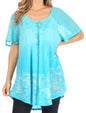 Sakkas Petra Women's Casual Loose Flared Corset Short Sleeve Lace Blouse Top Tunic - Buy One Get One Free