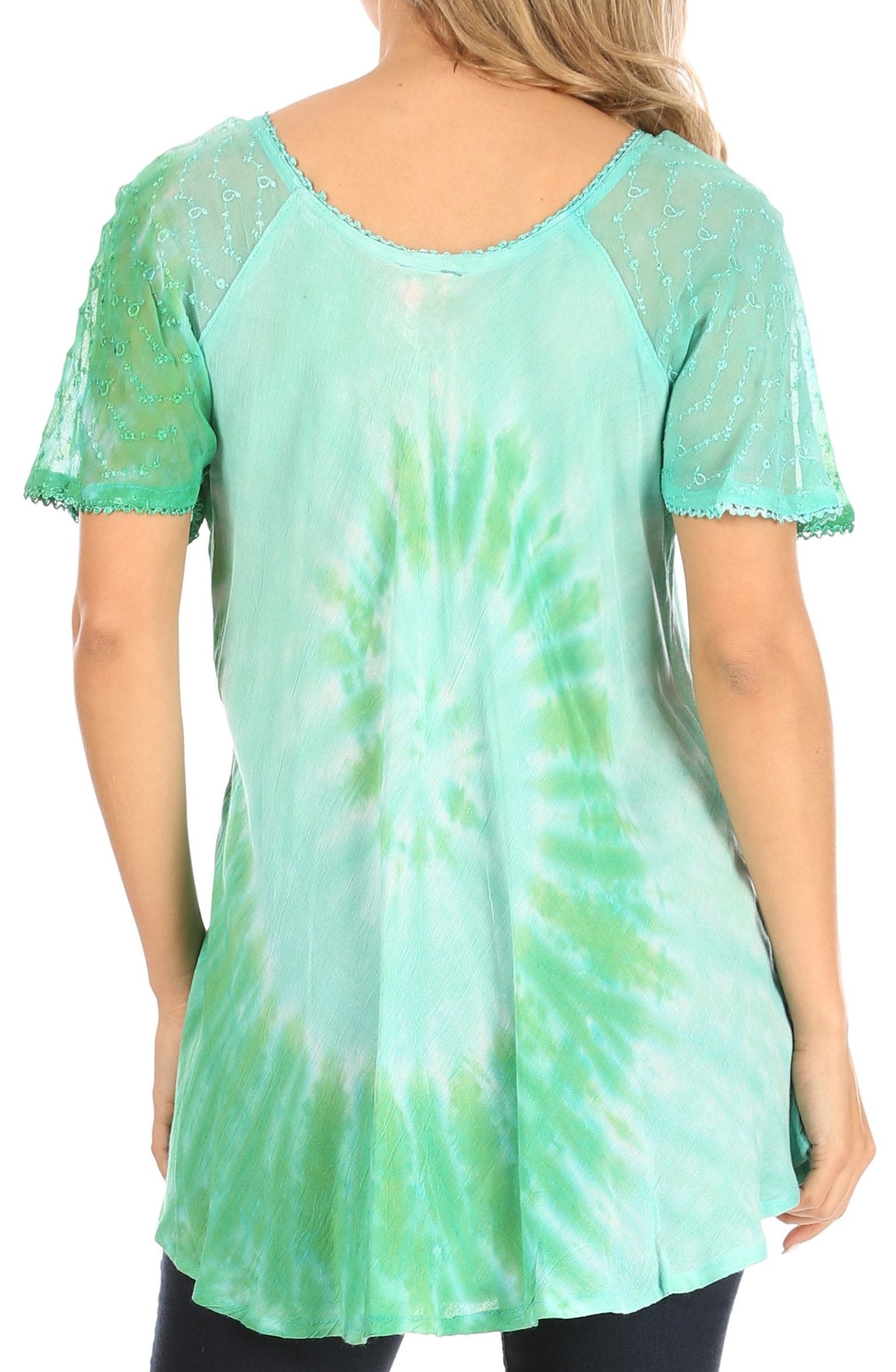Sakkas Petra Women's Casual Loose Flared Corset Short Sleeve Lace Blouse Top Tunic - Buy One Get One Free