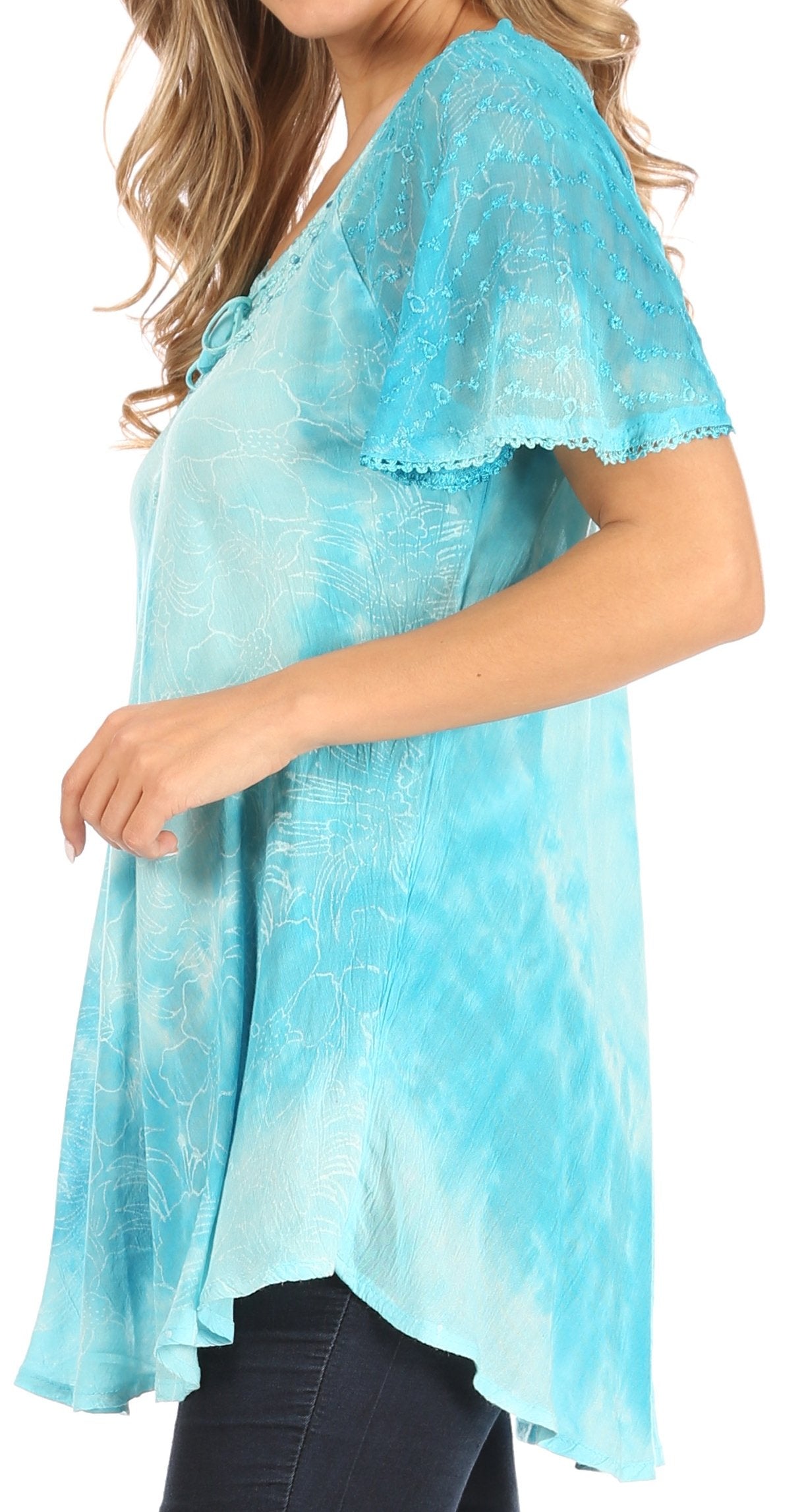 Sakkas Petra Women's Casual Loose Flared Corset Short Sleeve Lace Blouse Top Tunic - Buy One Get One Free