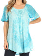 Sakkas Petra Women's Casual Loose Flared Corset Short Sleeve Lace Blouse Top Tunic - Buy One Get One Free