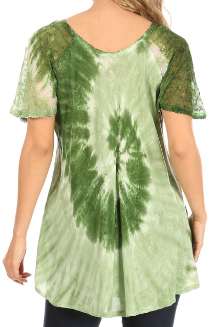 Sakkas Petra Women's Casual Loose Flared Corset Short Sleeve Lace Blouse Top Tunic - Buy One Get One Free