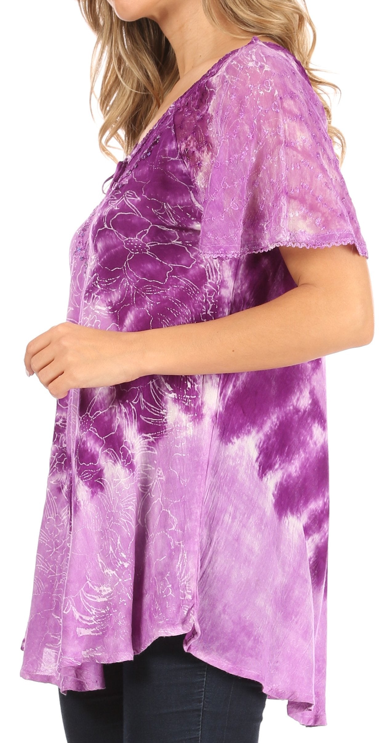 Sakkas Petra Women's Casual Loose Flared Corset Short Sleeve Lace Blouse Top Tunic - Buy One Get One Free