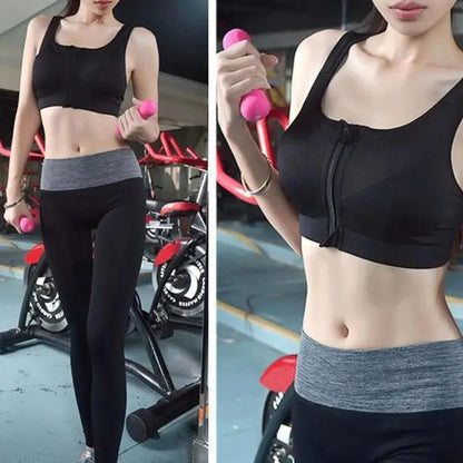 Comfortable High Quality Women's Zipper Sports Bras Plus Size 2XL Wirefree Padded Push Up Tops Lady Girls Breathable Fitness Run Gym Yoga Vest
