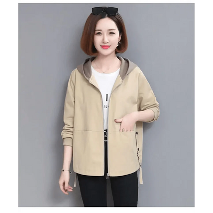 Vintage Style Women's Coat Hooded Jacket Long Sleeve Zipper Pockets Casual Windbreaker Basic Jackets Outerwear Plus Size 4XL E25